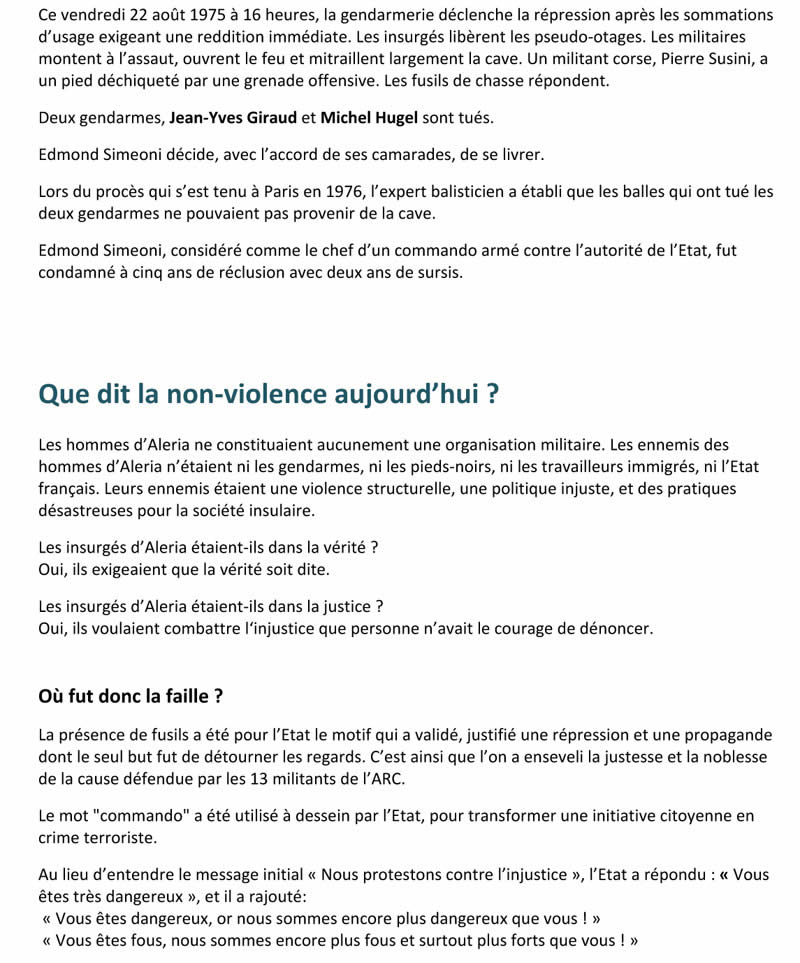 Aleria, 22 août 2014 - Que dit la non-violence ?